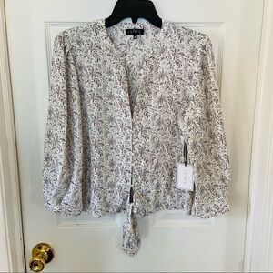 NWT 1 STATE button tie front floral leaf print blouse size medium
